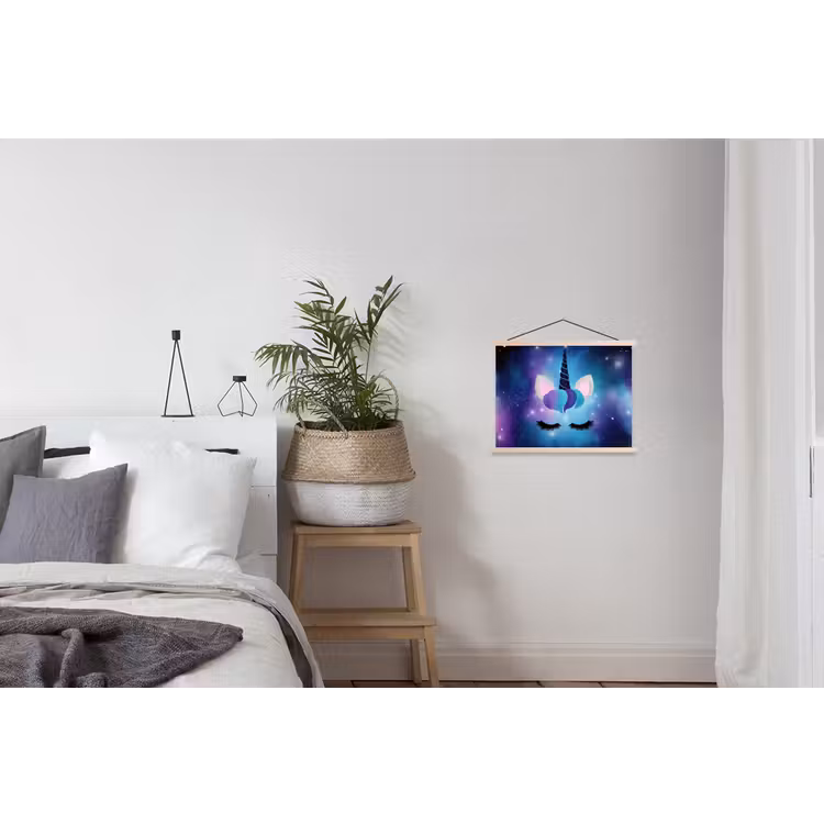 Eenhoorn - Sterren - Blauw textielposter latten blank klein -woonkamer