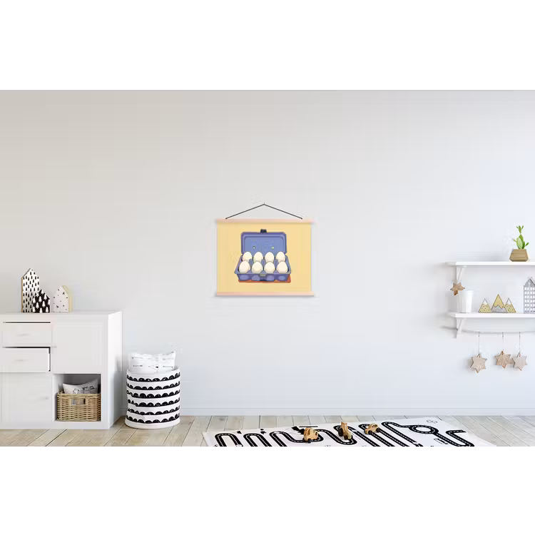 Eieren - Doos - Minimalistisch - Blauw textielposter latten blank klein -kinderkamer