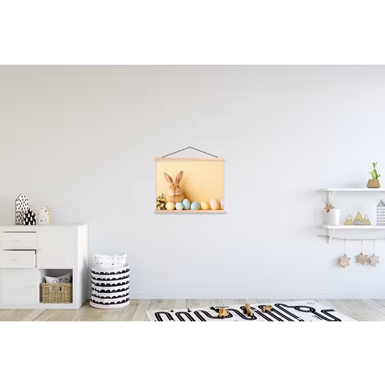 Eieren -  Konijn - Pasteltinten textielposter latten blank klein -kinderkamer
