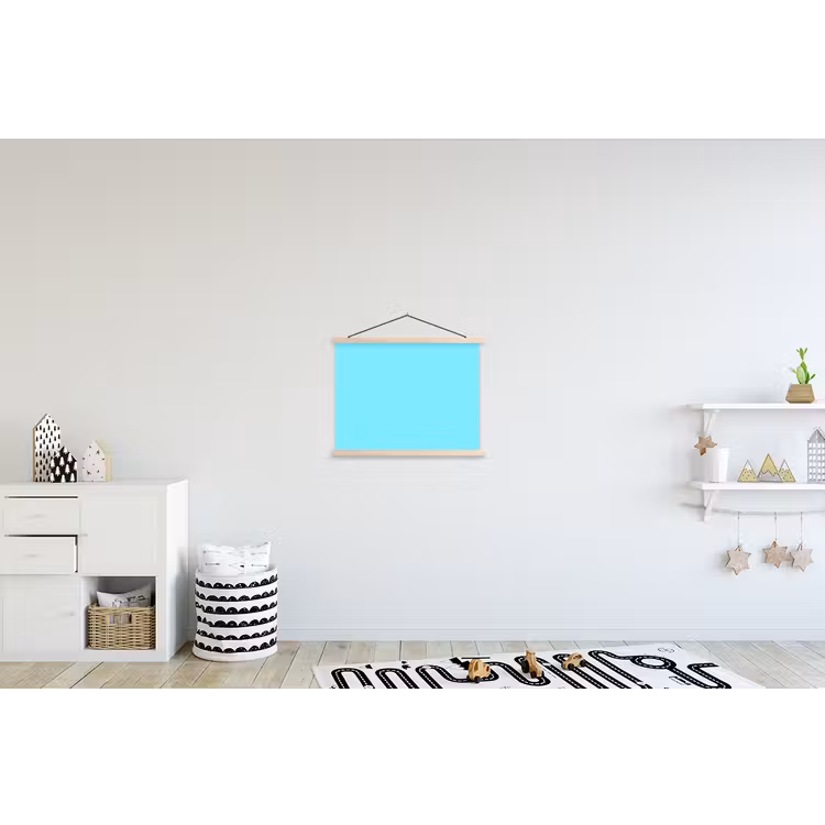 Electric - Cyan - Blauw textielposter latten blank klein 122 -kinderkamer