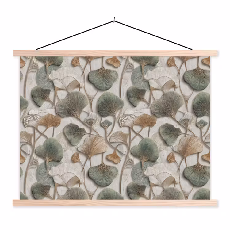 Elegant - Bladeren - Groen textielposter latten blank klein 122 -3d