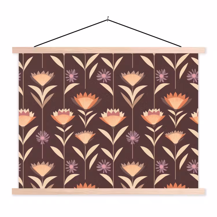 Elegant - Retro - Bruin textielposter latten blank klein 122 -3d