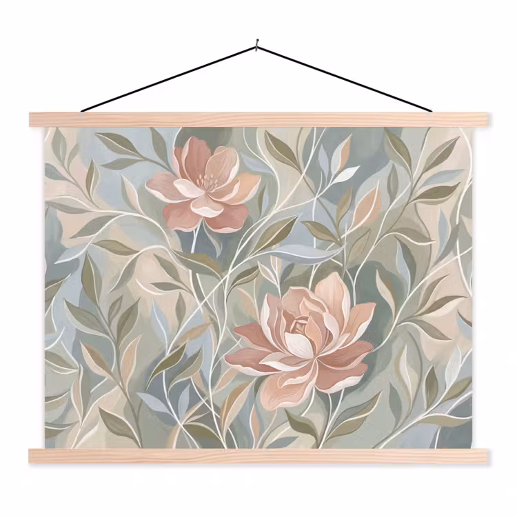 Elegant - Romantiek - Roze textielposter latten blank klein -3d