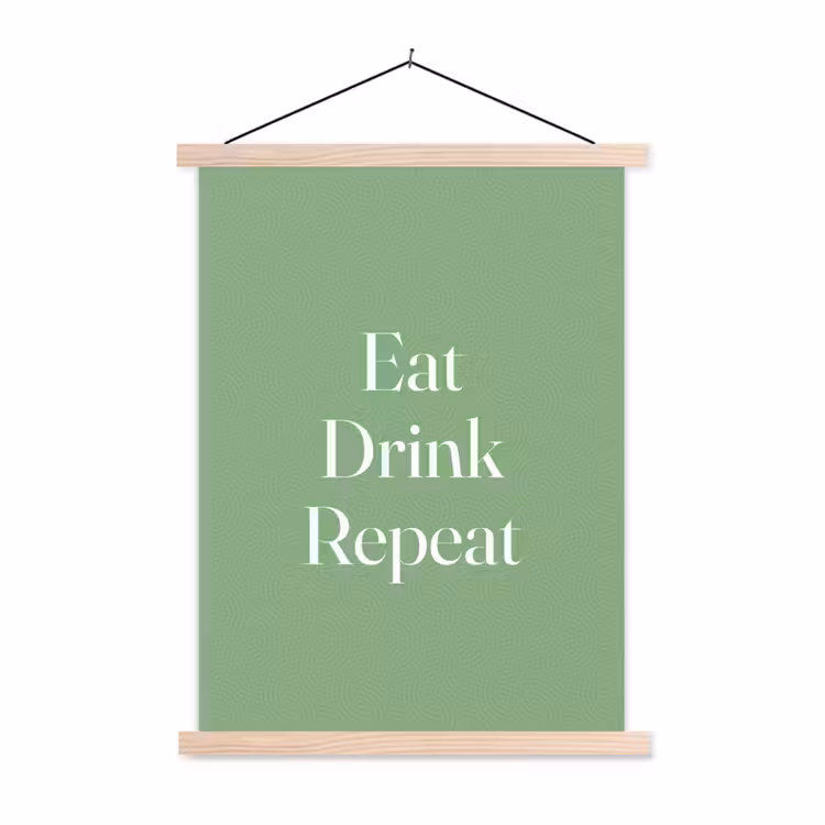 Eten - Drinken - Tekst - Mintgroen textielposter latten blank klein -3d