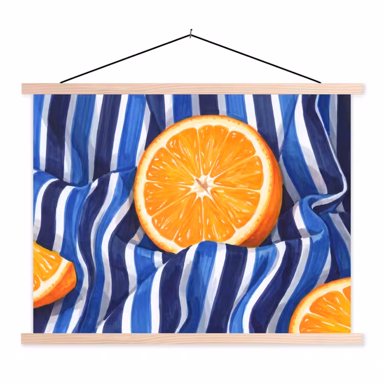 Schoolplaat - Eten - Fruit - Oranje - Eten - Fruit - Oranje textielposter latten blank klein