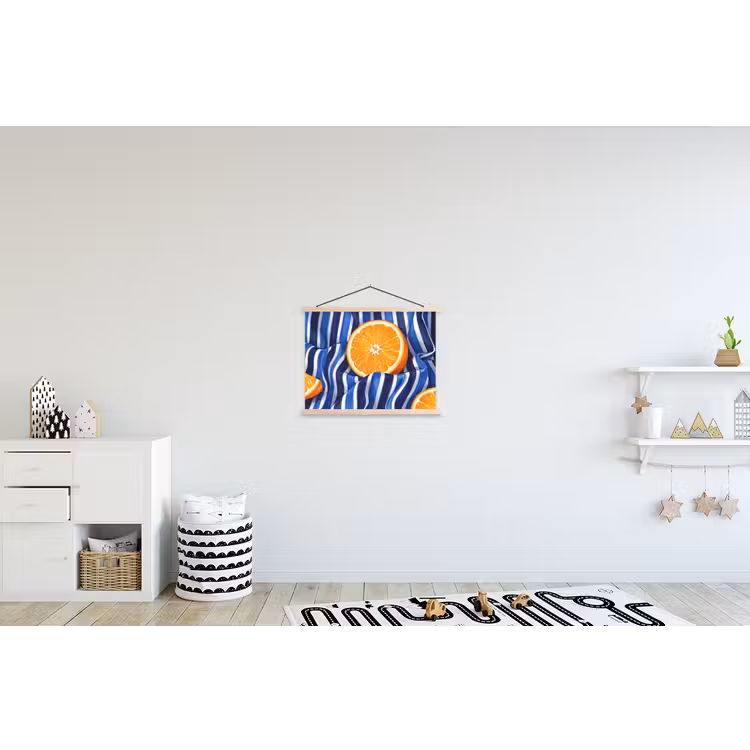Schoolplaat - Eten - Fruit - Oranje - Eten - Fruit - Oranje textielposter latten blank klein