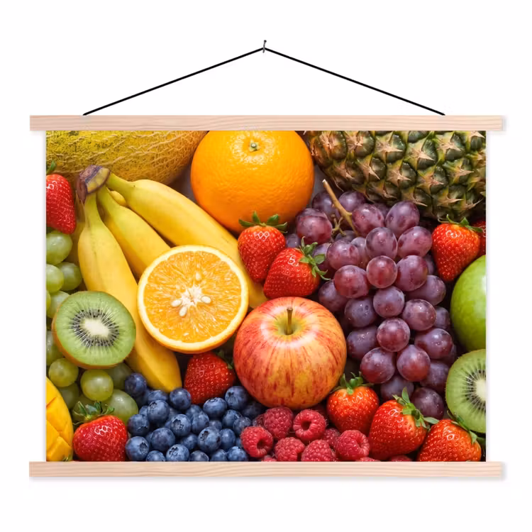 Eten - Fruit - Vers - Kleurrijk - Voeding textielposter latten blank klein -3d