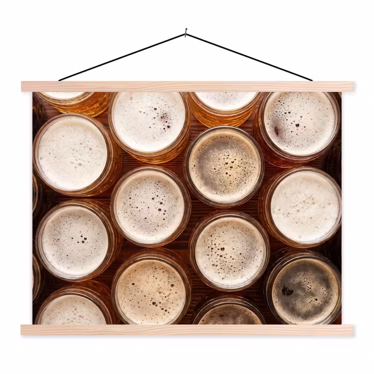 Eten - Glazen - Drank - Patroon - Bruin textielposter latten blank klein -3d