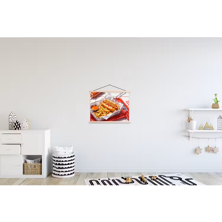 Eten - Hotdog - Fastfood - Modern - Rood textielposter latten blank klein -kinderkamer