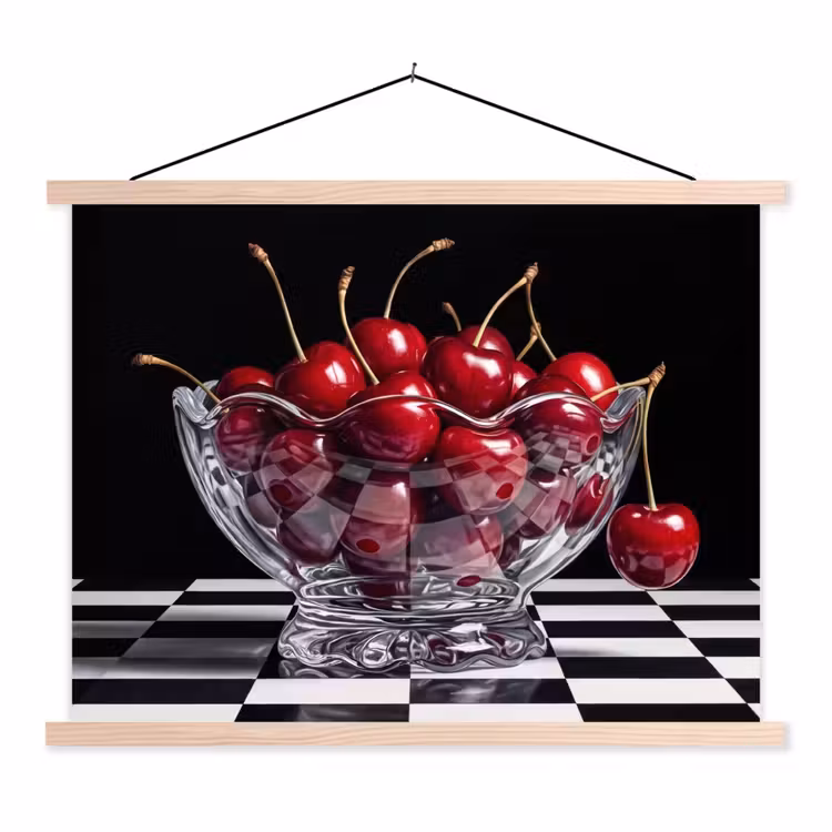 Schoolplaat - Eten - Kersen - Rood - Eten - Kersen - Rood textielposter latten blank klein