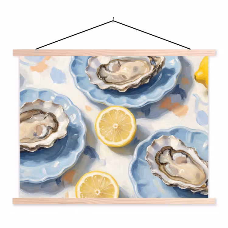 Eten - Oesters - Citroenen - Modern - Geel textielposter latten blank klein -3d