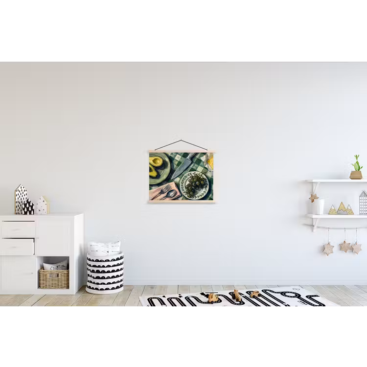 Eten - Ontbijt - Tafel - Modern - Groen textielposter latten blank klein -kinderkamer