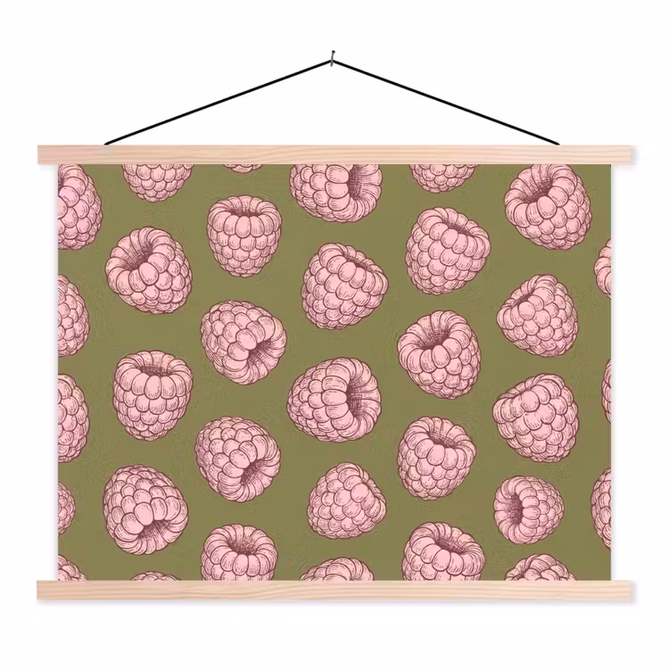 Eten - Patroon - Illustratie - Roze - Groen textielposter latten blank klein -3d