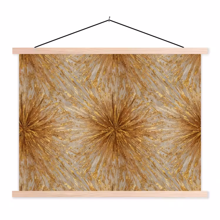 Explosie - Abstract - Goud - Wit textielposter latten blank klein 122 -3d