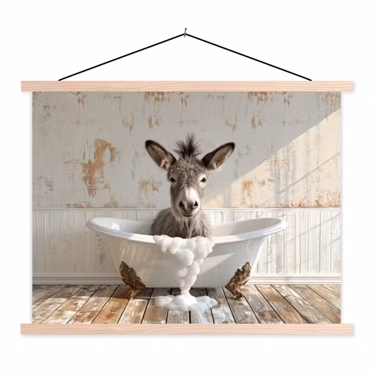 Ezel - Dieren - Badkuip - Schuim textielposter latten blank klein -3d