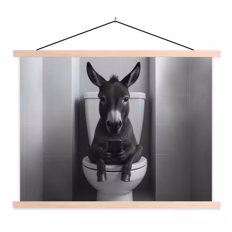 Ezel - Telefoon - Toilet - Zwart - Wit textielposter latten blank klein -3d