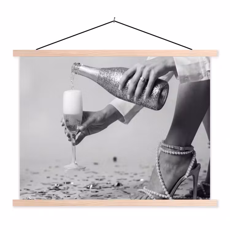 Feestelijk - Champagne - Discobal textielposter latten blank klein -3d