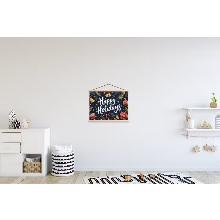 Feestelijk - Kerstgroet - Kleurrijk textielposter latten blank klein -kinderkamer