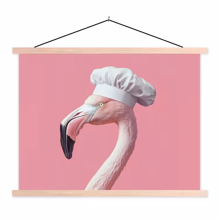 Flamingo - Roze - Koksmuts - Vogel textielposter latten blank klein -3d