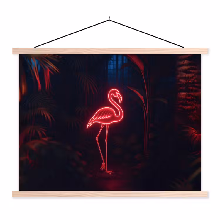 Flamingo - Roze - Neon - Licht textielposter latten blank klein -3d