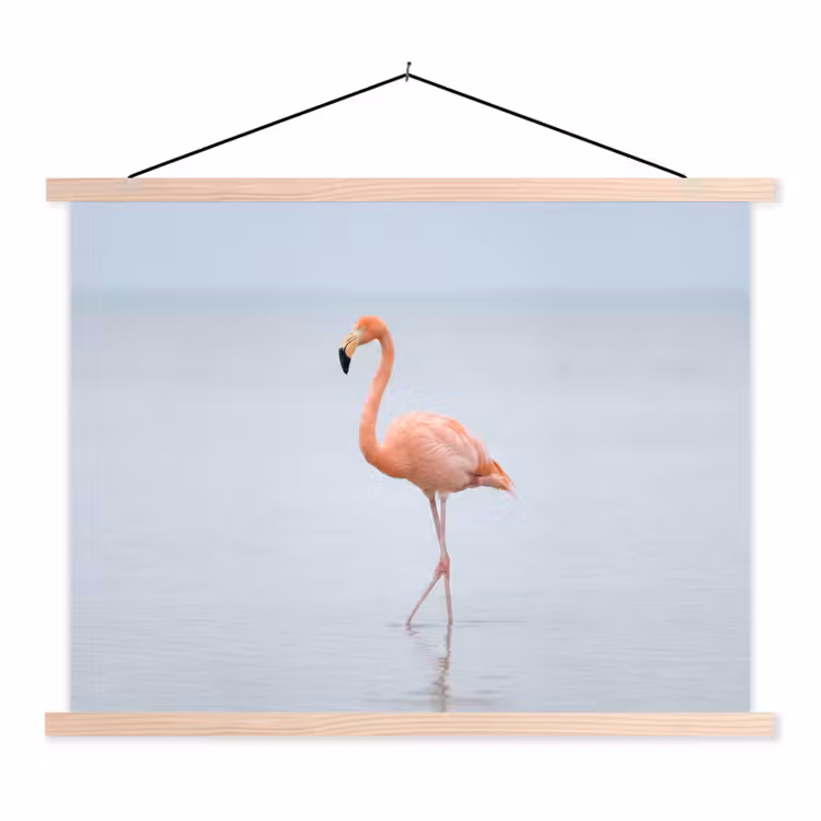 Flamingo - Zee - Roze textielposter latten blank klein -3d
