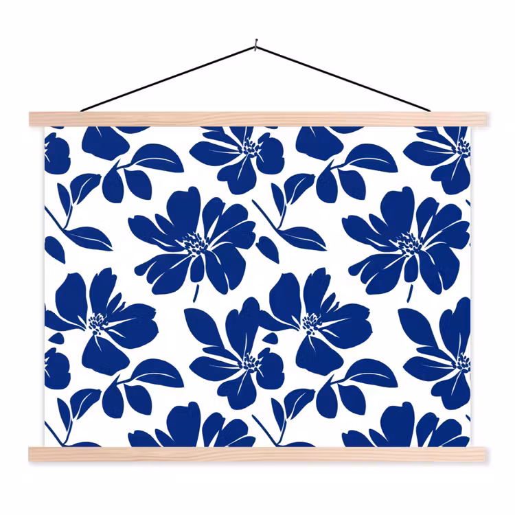 Floraal - Modern - Blauw textielposter latten blank klein 122 -3d