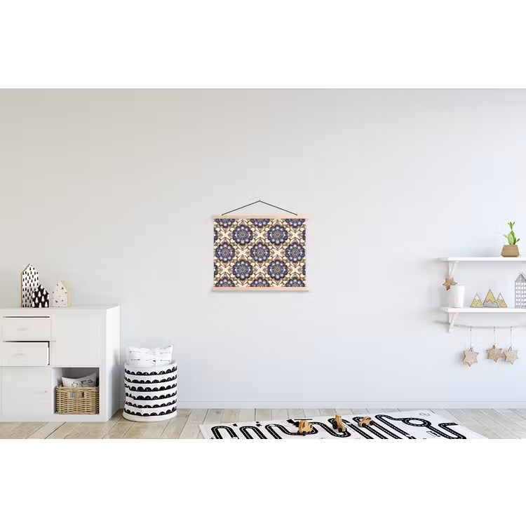 Floraal - Ornament - Blauw textielposter latten blank klein 122 -kinderkamer