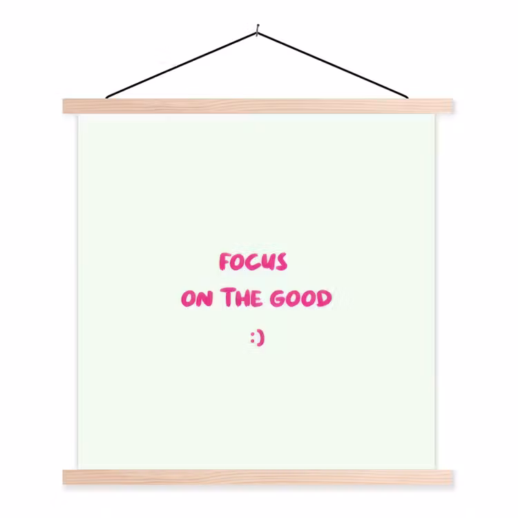 Focus - Beige - Roze - Smiley textielposter latten blank klein -3d