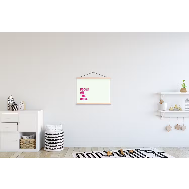 Focus on the good - Beige - Roze textielposter latten blank klein -kinderkamer
