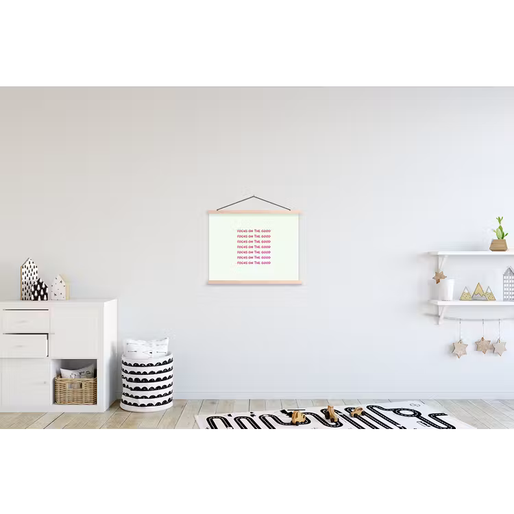 Focus on the good - Roze textielposter latten blank klein -kinderkamer