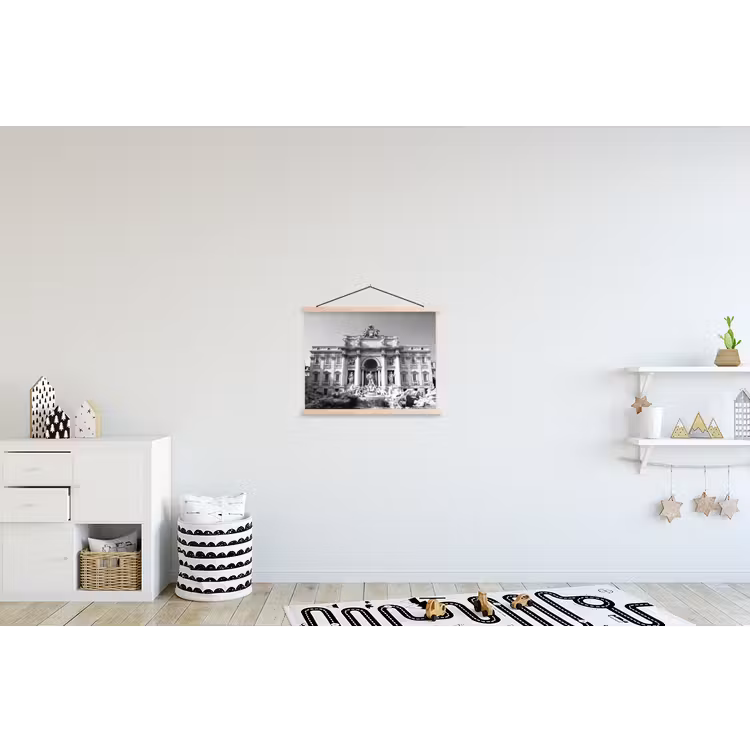 Fontein - Beelden - Architectuur - Zwart-wit textielposter latten blank klein -kinderkamer
