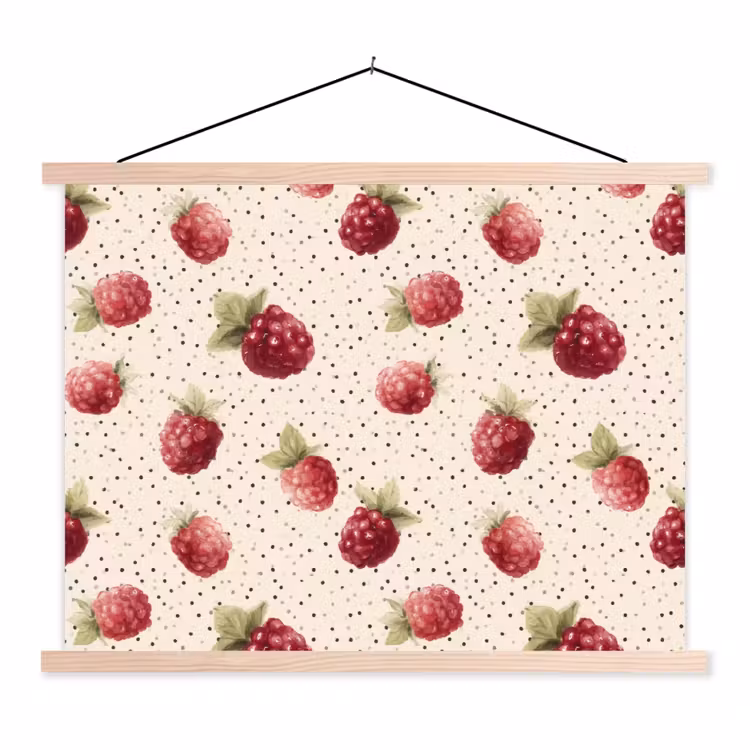 Framboos - Stippen - Rood textielposter latten blank klein 122 -3d