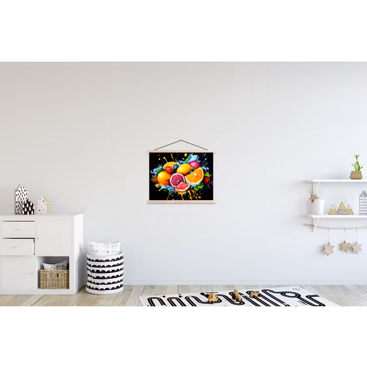 Fruit - Graffiti - Kleurrijk - Sinaasappel - Aardbei - Abstract textielposter latten blank klein -kinderkamer