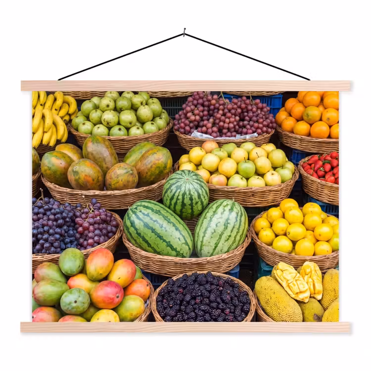 Schoolplaat - Fruit - Markt - Kleurrijk - Fruit - Markt - Kleurrijk textielposter latten blank klein