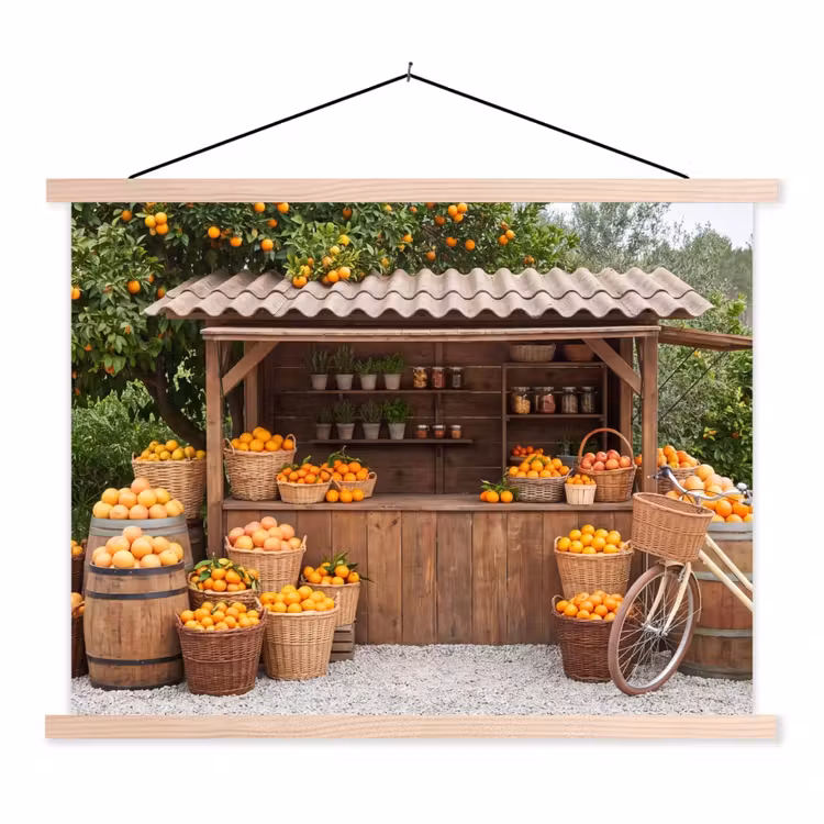 Schoolplaat - Fruit - Markt - Landelijk - Fruit - Markt - Landelijk textielposter latten blank klein