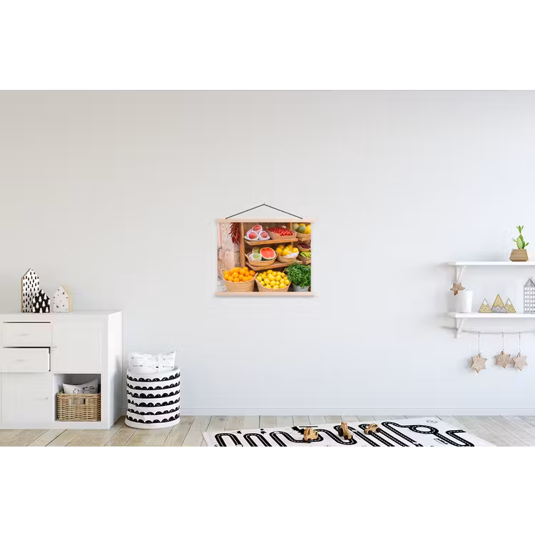 Schoolplaat - Fruit - Markt - Vers - Fruit - Markt - Vers textielposter latten blank klein