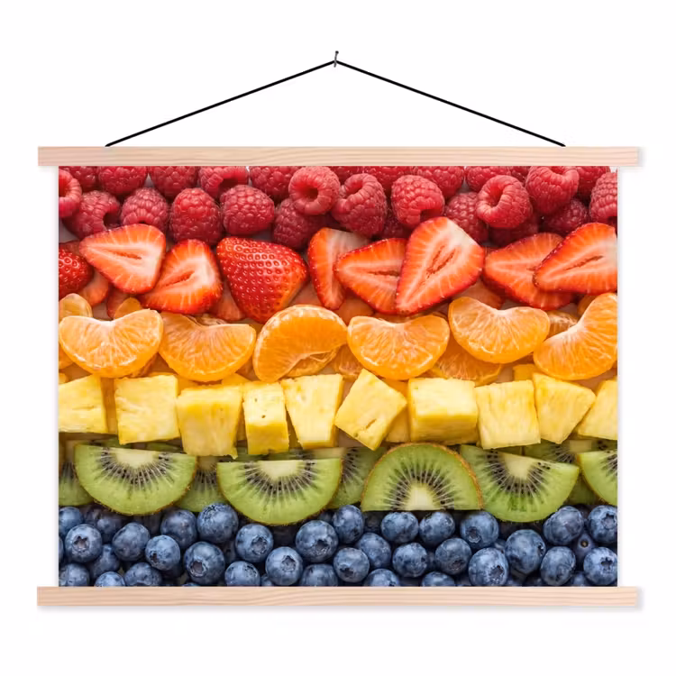 Fruit - Regenboog - Gezond - Kleurrijk textielposter latten blank klein -3d