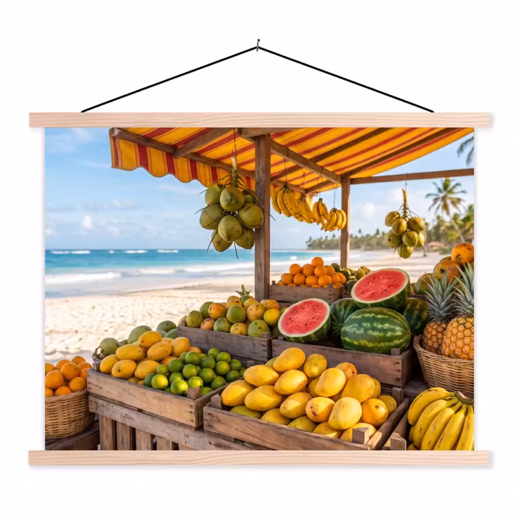 Schoolplaat - Fruit - Strand - Tropisch - Fruit - Strand - Tropisch textielposter latten blank klein