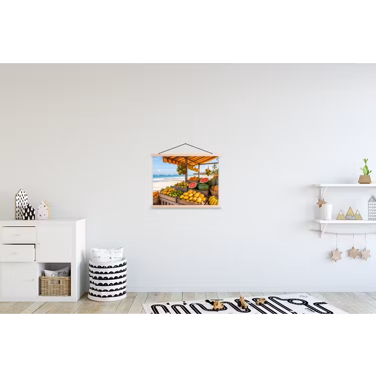 Schoolplaat - Fruit - Strand - Tropisch - Fruit - Strand - Tropisch textielposter latten blank klein