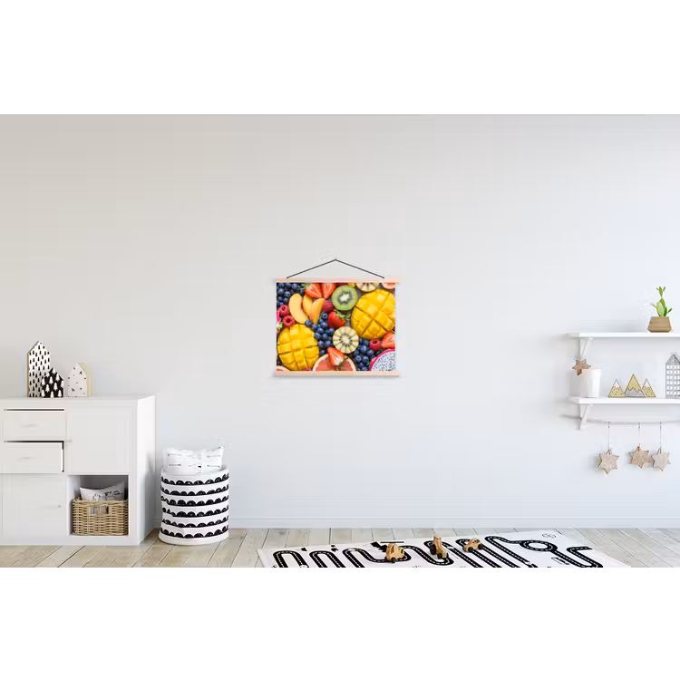 Fruit - Versneden - Kleurrijk - Eten - Gezond textielposter latten blank klein -kinderkamer