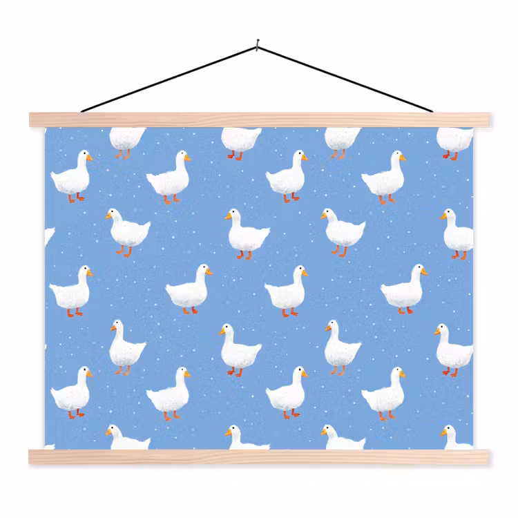 Ganzen - Elegant - Blauw textielposter latten blank klein 122 -3d