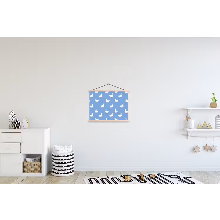 Ganzen - Elegant - Blauw textielposter latten blank klein 122 -kinderkamer