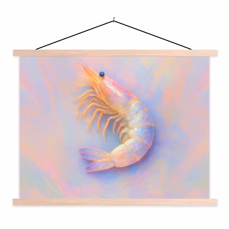 Garnaal - Subtiele structuur - Blauw - Roze textielposter latten blank klein -3d