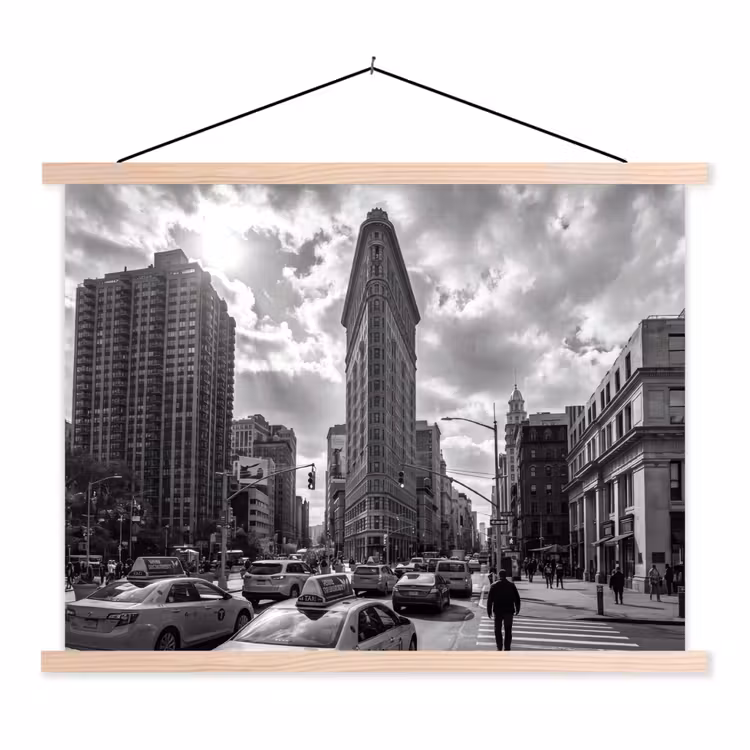 Gebouw - Hoogbouw - Stad - Architectuur - Zwart-wit textielposter latten blank klein -3d