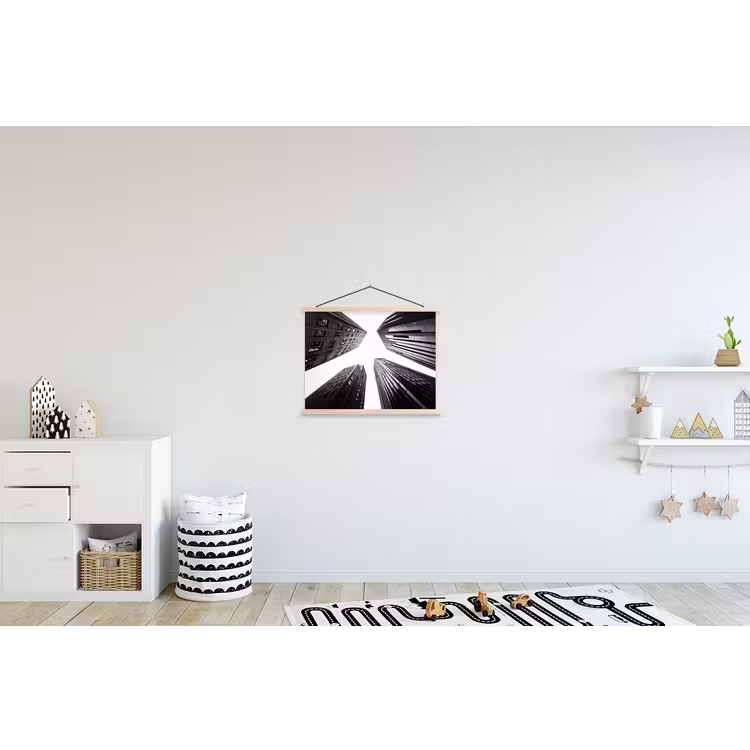 Gebouwen - Lucht - Zwart textielposter latten blank klein -kinderkamer