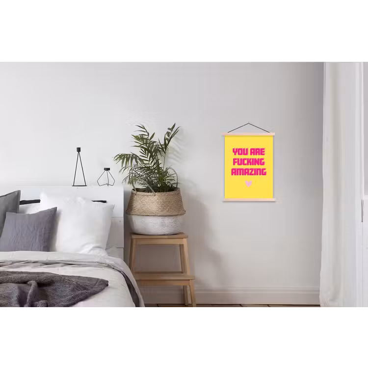 Geel - Valentijn - Tekst textielposter latten blank klein -woonkamer