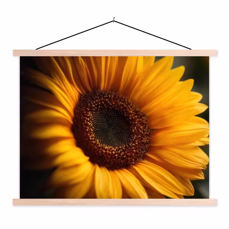Geel - Zonnebloem - Zomers textielposter latten blank klein -3d