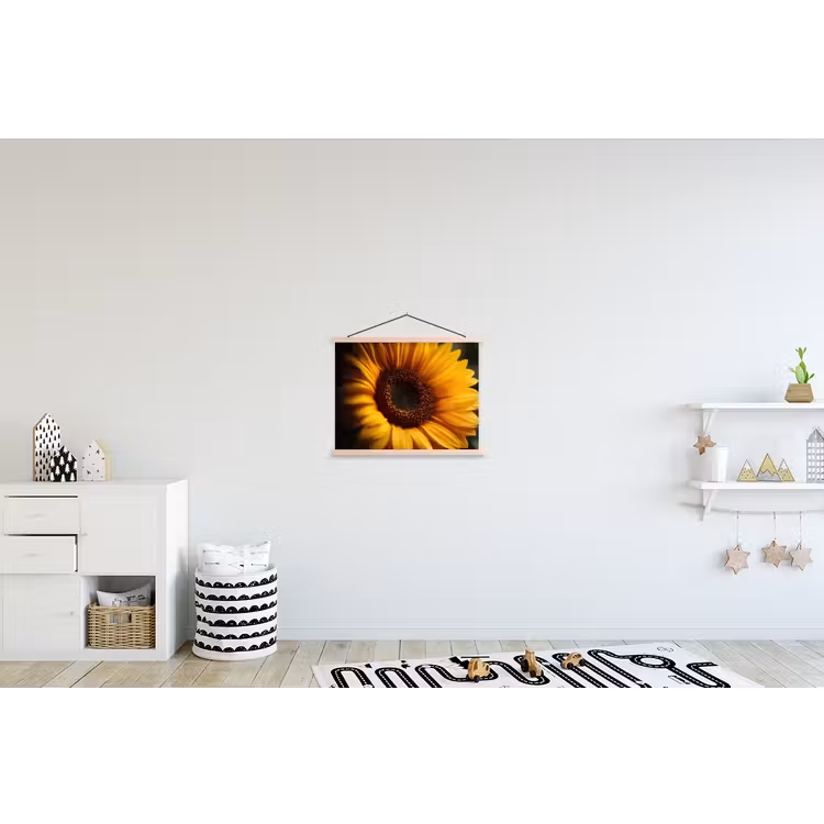 Geel - Zonnebloem - Zomers textielposter latten blank klein -kinderkamer