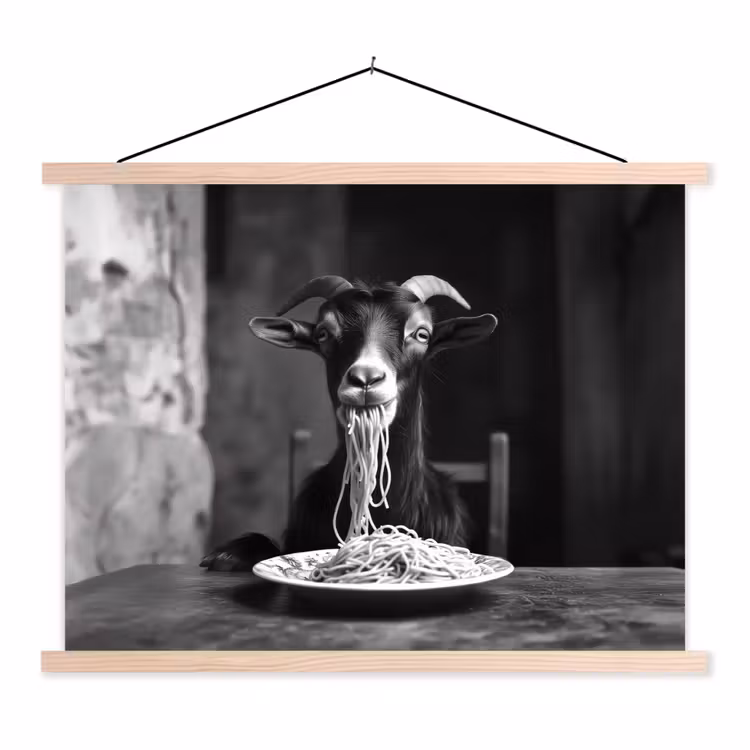 Geit - Bord - Spaghetti - Zwart Wit textielposter latten blank klein -3d