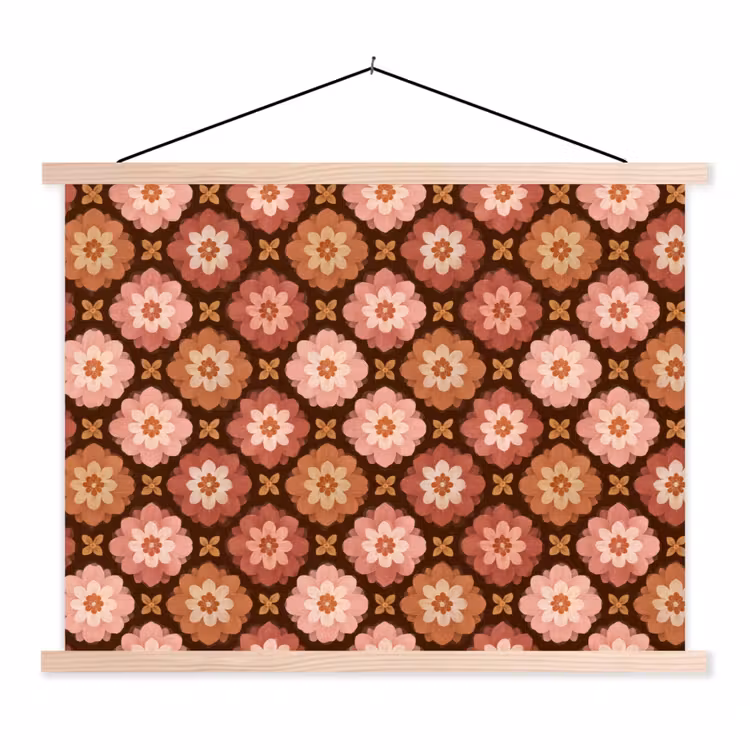 Geometrisch - Bloemen - Kleurrijk textielposter latten blank klein 122 -3d